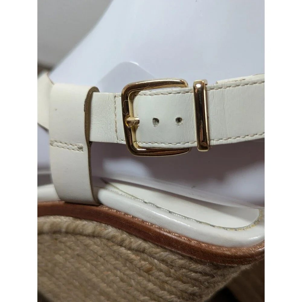 Antonio Melani Strappy Braided Raffia Wedges Sandals Women's 6 White Leather